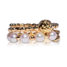 Load image into Gallery viewer, Two-Side Wear Diamond Cut Gold Beads and Akoya Pearl Spiral Ring
