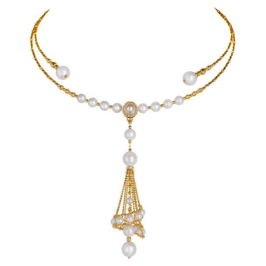 Wrap Around Akoya Pearl Necklace with Detachable Pendant (18K Rose/Yellow Gold)